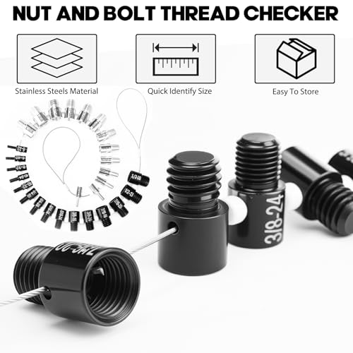 Nut and Bolt Thread Checker 28 Male/Female Thread Gauges (15 SAE/Inch & 13 Metric) Nut and Bolt Thread Size Checker Thread Identifier Gauges for Quickly Identify and Verify - size: 28 Gauges - 15 Inch & 13 Metric