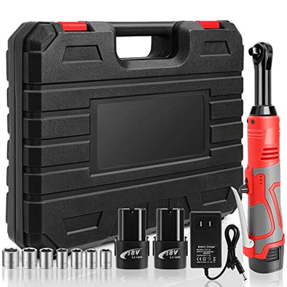 Cordless Electric Ratchet Wrench, 3/8" 18V Electric Ratchet Wrenches Set, 45 ft-Lbs 400RPM Cordless Ratchet Wrench with 2 Pack 2000mAh Lithium-Ion Battery, 7 Sockets Wrench and Charger