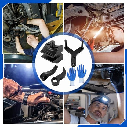 5 Pcs Suspension Tool Set, Strut Spreader Tool & Lower Control Arm Prying Tools, Protective Gloves, Ball Joint Removal Tools for FWD, Import & Domestic Vehicles, Heavy Duty Steel for Automotive Repair