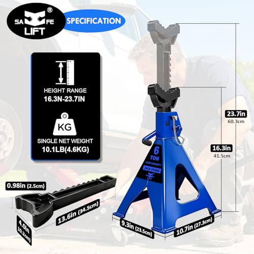 6 Ton (13,200 LBs) Jack Stands with Double Pin Locking,Rubber Cover,Large Foot Base,16"-24" Adjustable Height Heavy Duty Jack Stands,Lifting Car,Bus,RV,SUV,MPV,Pickup Truck,2 Pack Blue - color: blue, size: 6Ton Load Capacity
