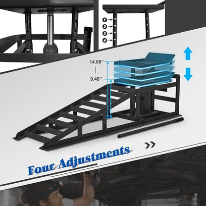 2 Pack Hydraulic Car Ramps 5T 10000lbs Low Profile Car Lift Service Ramps Truck Trailer Garage,Height Hydraulic Vehicle Ramps, Lift Height 11.61-16.21 Inches - color: Black