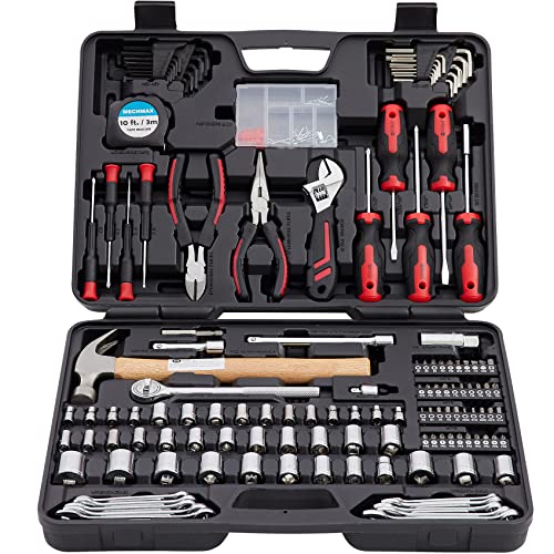 MECHMAX 245-Piece Mechanics Tool Set and Socket Wrench Kit | Comprehensive home and auto repair hand tools with ratchet, wrench, pliers, screwdrivers and hammer. Essential house DIY kit - style: 245 Piece