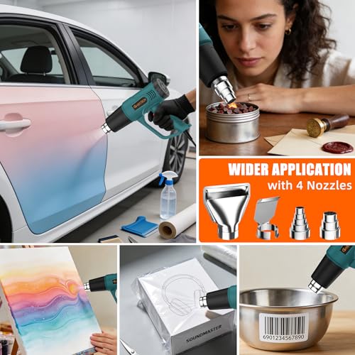 Heat Gun,10FT cable,Dual-Temperature Settings 572°F & 1112°F | 4 Nozzles,Overheat Protection, for crafting, shrink wrap, paint removal,resin,Car tinting - color: Green