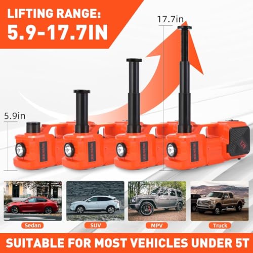 Electric Car Jack Kit 5 Ton 12V Hydraulic Floor Jack with Impact Wrench and Inflatable Pump for SUV Car Emergency Repair Tire Change Kit with LED Light
