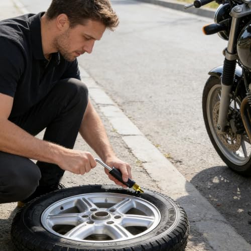 Professional Mushroom Tire Plug Kit –Heavy Duty Tubeless Tire Repair Set for Motorcycles, Cars, Trucks, ATVs & Tractors | Quick & Durable Roadside Flat Fix Solution - color: Black