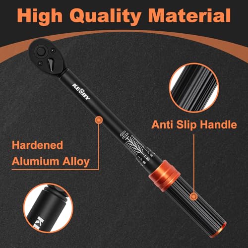 Kerry 3/8 Inch Drive Click Torque Wrench, 5-50 FT.LB/6.8-67.8 Nm, ±3% High Accuracy, Dual Range Scales, Clearly Graduated, Eeasy Read, Hardened Alumium Alloy, 72 Tooth Click Torque Wrench for Bike - size: 5-50FT.LB, style: 3/8"