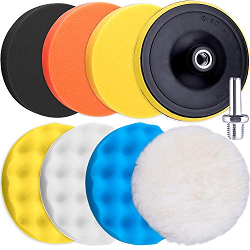 SIQUK 9 Pieces Car Polishing Pad Kit 7 Inch Buffing Pads Foam Polish Pads Car Polisher Attachment for Drill - size: 7 Inch