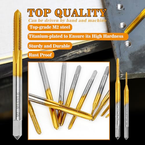 10pcs Micro Metric Taps Bits Set with 1Pc Tap Wrench,M1-M3.5 Mini Machine Screw Tap Set, Small Thread Screws Tapping Bits Tool - size: M1 to M3.5 - 10Pcs Micro Tap Set