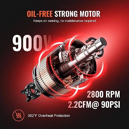 VEVOR 4.8 Gallon Air Compressor, 1.2HP 2.2 CFM@90PSI Oil Free Air Compressor Tank & Max. 116PSI Pressure, 70 dB Ultra Quiet Compressor for Auto Repair, Tire Inflation, Spray Painting, Woodwork Nailing - size: 4.8 Gallon