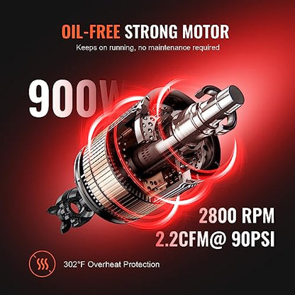 VEVOR 4.8 Gallon Air Compressor, 1.2HP 2.2 CFM@90PSI Oil Free Air Compressor Tank & Max. 116PSI Pressure, 70 dB Ultra Quiet Compressor for Auto Repair, Tire Inflation, Spray Painting, Woodwork Nailing - size: 4.8 Gallon