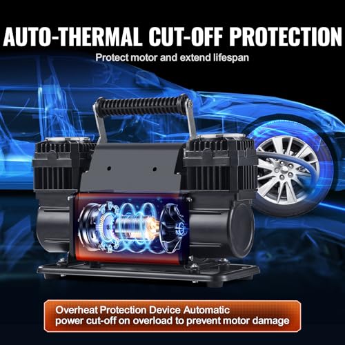 VEVOR 10.6 CFM Heavy Duty Air Compressor, 30s Fast Inflation | Dual-Cylinder Portable Tire Inflator, 12V 150PSI Offroad Air Pump with Adapters for Trucks Car SUV 4 x 4 Vehicle RV - style: 10.6CFM