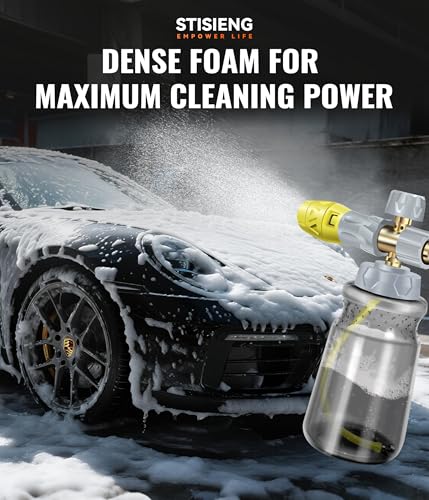 Professional Foam Cannon for Pressure Washer, 1L Wide Mouth Foam Sprayer with Adjustable Nozzle, Heavy Duty Soap Cannon Kit Includes 1.2mm & 1.25mm Orifice for Car Wash
