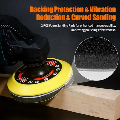 Upgraded 5 Inch Hook and Loop Backing Pad Plate 5/8-11 Threads, Angle Grinder Sanding Disc Attachments with Interface Foam Sanding Pad, Grinder Buffer Accessories for Wood Metal Polishing