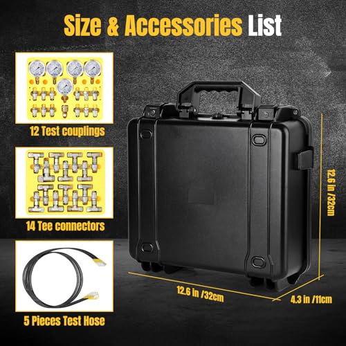 Hydraulic Pressure Test Kit,5 Gauges 12 Test Couplings.14 Tee Connectors.5 Test Hoses,Hydraulic Pressure Gauge Tester Set with Sturdy Carrying Case for Excavator Construction Machinery