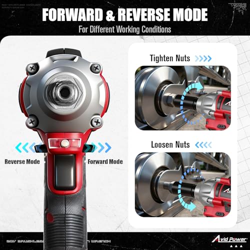 AVID POWER Impact Wrench, 1/2” Impact Gun Brushless Max Torque 332 Ft-lbs (450 N.m), 20V Cordless Impact Wrenches with 2.0 Ah Battery, 2 Variable Speeds, 4PCS Impact Sockets, Charger, Tool Bag