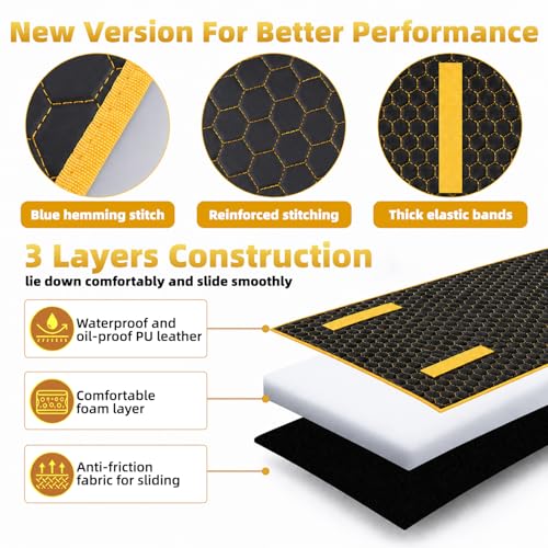 SUNCARACCL Upgrade Magic Rolling Creeper Mat, Under Car Repair Pad, 60x28 Inch Mechanics Mat for Low Clearance, Automotive Creeper Mat with Portable Storage Bag, Working on Uneven Road (Yellow)