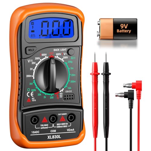 ANENG Digital Multimeter with Case, AC/DC Voltmeter, Ammeter and Ohmmeter | Measures Voltage,Current,Resistance,Diodes and hFE Transistors with Backlit Screen and Data Hold for DIY Household Testing - color: Yellow