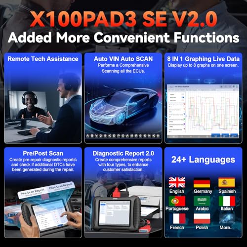 XTOOL X100 PAD3 SE AI-Assisted Bidirectional OBD2 Scanner, All System Scan Tool with 38+ Reset, Car Scanner Diagnostic Tool with FCA AutoAuth, ECU Coding, Crank Sensor Relearn, CANFD/DOIP, 2-Yr Update