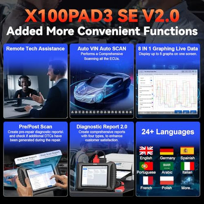 XTOOL X100 PAD3 SE AI-Assisted Bidirectional OBD2 Scanner, All System Scan Tool with 38+ Reset, Car Scanner Diagnostic Tool with FCA AutoAuth, ECU Coding, Crank Sensor Relearn, CANFD/DOIP, 2-Yr Update