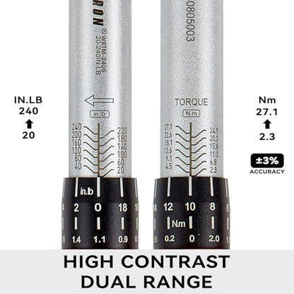 1/4 Inch Drive Click Torque Wrench, 20-240 in-lb (2.3-27 Nm) Micro-Adjustable Dual Scales, 72-Tooth Reversible Ratchet, ±2% Accuracy, Storage Case - size: 1/4" Drive