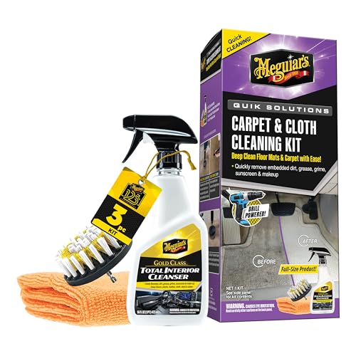 Meguiar's Carpet & Cloth Kit,This Car Care Kit includes a Premium Fabric & Carpet Cleaner and Accessories,A Plush Microfiber Towel and 4” Drill Brush Attachment to Thoroughly Clean Interiors, Kit