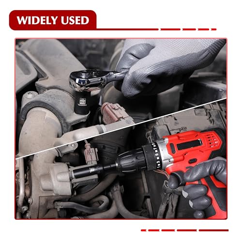 EMENTOL 1/4" Drive Impact Socket Set, 23 Pieces Deep & Shallow Socket Set, SAE 5/32"-9/16", 12 Point CR-V, Includes Drill Bit Adapter - size: 1/4" Drive (5/32"-9/16")