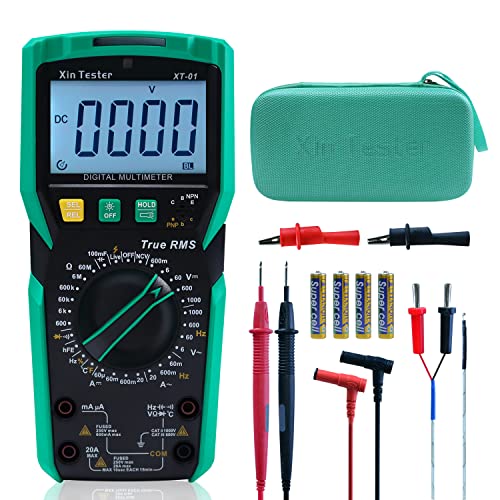 Xin Tester Digital Multimeter TRMS 6000 Counts Ohm Volt Amp Test AC DC Voltmeter Auto Ranging Continuity Test Diode Voltage Tester Duty-Cycle Capacitance Temperature for Automotive