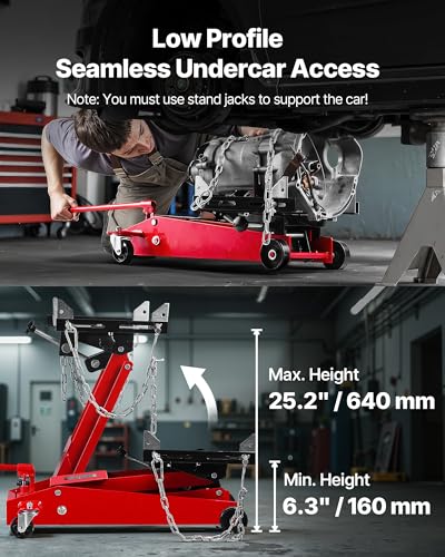 VEVOR Adjustable Floor Transmission Jack 1000 LBS Low Profile Hydraulic Transmission Telescoping Heavy-Duty Lift Jack 6.3-25.2 in Lifting Height, 360° Swivel Front Wheels - size: 1000 lbs