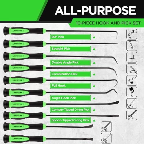 SWANLAKE 10-Piece Hook and Pick Set, Automotive Pick Tool Set for Car Auto Oil Seal/O-Ring Seal, Gasket Hook, Puller Remover Tools