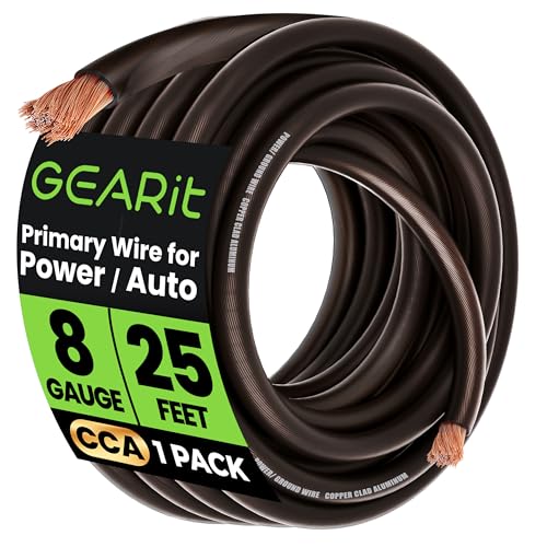 GEARit 8 Gauge Wire 25 ft Black, 8 AWG Battery Cable CCA, Copper-Clad Aluminum Ground Cable for Car Audio Amp, Automotive, RV - color: 8 Gauge Wire, size: Black - 25ft