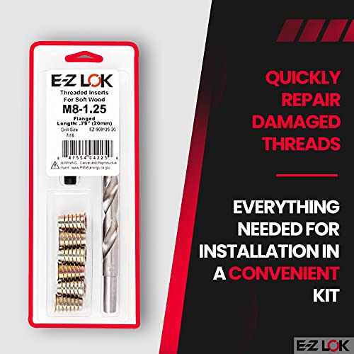 E-Z Hex Thread Repair Kit for Soft Wood Flanged Threaded Inserts M8-1.25 x 20mm, Drill, Installation Tool - size: M8-1.25 x 20mm, style: Flanged