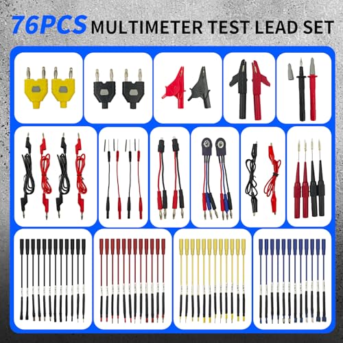 76-Pcs Automotive Circuit Test Lead Kit, Multimeter、Electrical Test Leads Kit, Back Probe Kit, Alligator Clip, Acicular Probe, Banana Plug Adapters, Volt Meter Lead (with Carrying Case) - size: 76 Pcs Kit
