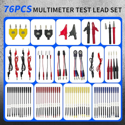 76-Pcs Automotive Circuit Test Lead Kit, Multimeter、Electrical Test Leads Kit, Back Probe Kit, Alligator Clip, Acicular Probe, Banana Plug Adapters, Volt Meter Lead (with Carrying Case) - size: 76 Pcs Kit