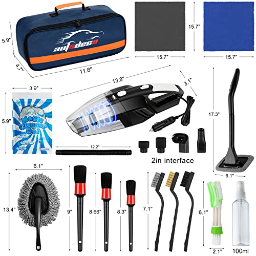 20Pcs Car Cleaning Wash Kit Interior Detailing Cleaner Kit with High Power Handheld Vacuum, Brush Set, Windshield Tool, Duster, Towels, Complete Car Care Tools, Blue - color: Blue, size: 20Pcs
