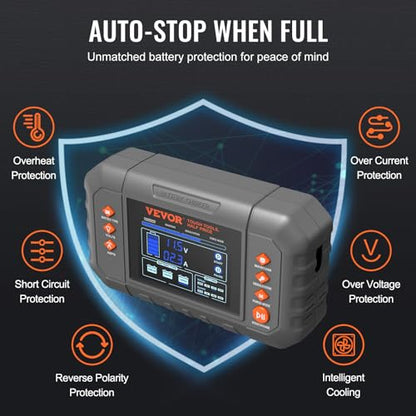 VEVOR Smart Battery Charger, 20-Amp, Lithium LiFePO4 Lead-Acid (AGM/Gel/SLA) Car Battery Charger with LCD Display, Trickle Charger Maintainer Desulfator for Boat Motorcycle Lawn Mower Deep Cycle - size: 20A