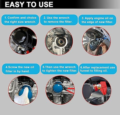5Pcs Adjustable Oil Filter Pliers Set, Universal Oil Filter Removal Tool with Small Oil Funnel, 10" & 12" & 14" & 16" Oil Fliter Wrench From 1-1/4" to 8-1/2" - size: 5 PACK