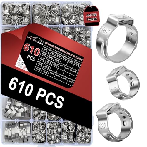 610PCS 23 Sizes Single Ear Hose Clamps, 5.3-33.1mm 304 Stainless Steel Ear Clamps, Stepless Adjustable Cinch Clamps for Automotive, Home Appliance Line and Plumbing - size: 5.3-33.1 mm, style: 610PCS 23SIZE