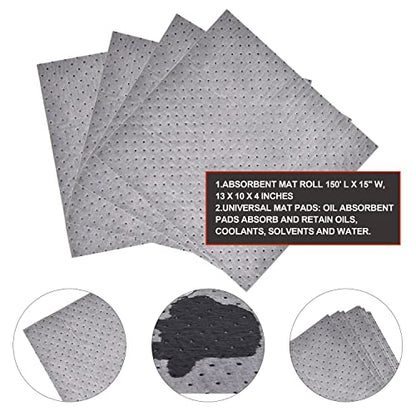 A A IN 2pack Oil Absorbent Pads, Oil Maintenance Mat Roll for All Purpose Super Absorbent Mat Roll, Gray, 150' L x 15" W.(LT010A2) - style: 2pack 150' L x 15"