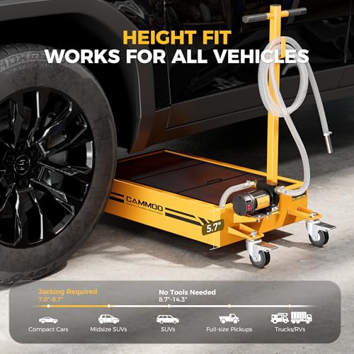 CAMMOO 15 Gal Electric Oil Drain Pan, 110V High-Flow Pump, 9.8 FT Hose, 200 W Motor, 2 Locking Swivel Casters and 2 Directional Wheels Stable, Folding Handle, Heavy-Duty for Trucks, RVs, SUVs, Yellow - color: Yellow