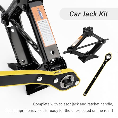 Scissor Jack for Car, Portable Tire Changing Kit with Maximum Load 1T, Ratchet Wrench, Professional Accessories for MPV SUV