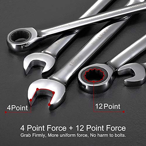 BULLTOOLS 23-Piece Ratchet Wrenches Chrome Vanadium Steel Ratcheting Wrench Set with Metric and SAE 72-Tooth Box End and Open End Standard Wrench Set with Organizer Box