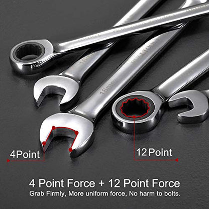 BULLTOOLS 23-Piece Ratchet Wrenches Chrome Vanadium Steel Ratcheting Wrench Set with Metric and SAE 72-Tooth Box End and Open End Standard Wrench Set with Organizer Box