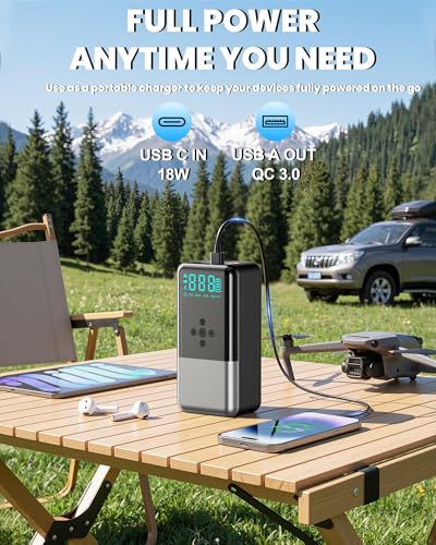 Jump Starter with Air Compressor 8000A 160PSI Battery Jumper Starter(10L Gas/All Diesel) Jump Box Car Battery with Auto-Shutoff Tire Inflator, Jumper Cables and Flashlight | (Up To10L Gas/All Diesel) Car Battery With Auto-Shutoff Tire Inflator, Jumper Cab