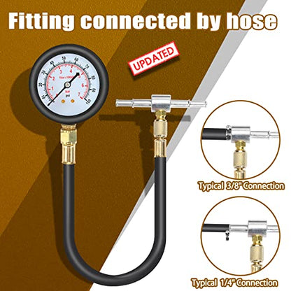 BETOOLL Fuel Pressure Test Kit - Fuel Pressure Gauge - 0-100PSI Fuel Injection Pump Pressure Tester Gauge Kit for Car, Motorcycle, Truck, RV, SUV, ATV - size: General