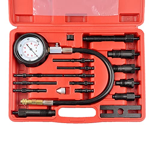 DAYUAN 17Pcs Diesel Engine Compression Tester Tool Automotive Compressor | 0-1000 PSI / 70 Bar Gauge，9 Glow Plug & 4 Injector Adapters，Built-In Resetter，Fits Diesel Cars, Trucks & Tractors
