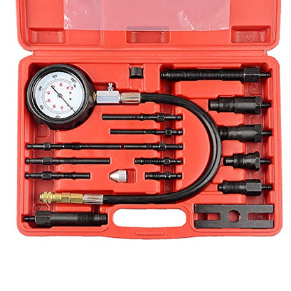 DAYUAN 17Pcs Diesel Engine Compression Tester Tool Automotive Compressor | 0-1000 PSI / 70 Bar Gauge，9 Glow Plug & 4 Injector Adapters，Built-In Resetter，Fits Diesel Cars, Trucks & Tractors