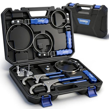 DISEN Oil Filter Wrench Set, 8PCS Oil Filter Swivel Wrench Set 2-3/4" to 5-1/4", 9" & 12" Adjustable Oil Filter Pliers,Universal 3-Jaw Removal Tool with 1/2" to 3/8" Adapter, Organized in Storage Case