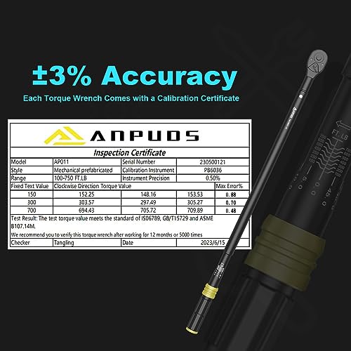 ANPUDS 3/4" Click Torque Wrench, 100-750 Ft-Lb/135.5-1017 Nm, Heavy Duty | ±3% Accuracy, 48-Tooth Quick Release, Cr-V Steel, Dual-Direction, for Semi Truck, Tractor, Diesel Engine, Farm & Industrial - size: 100-750 ft-lb / 135.5-1016.3 Nm
