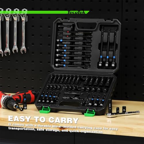TecoTek 52PCS 1/4" Drive Impact Socket Set & Magnetic Nut Driver Set, Deep & Shallow Socket Metric(4-15mm), Metric Nut Driver Set(6-14mm) for 1/4" Quick-Change Hex Shank