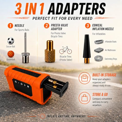 140 PSI Portable Tire Inflator for Cars, Motorcycles, Bikes & Balls | Portable Air Pump with Digital Pressure Gauge, Auto Shut-Off, Bright LED Light & Rechargeable Battery